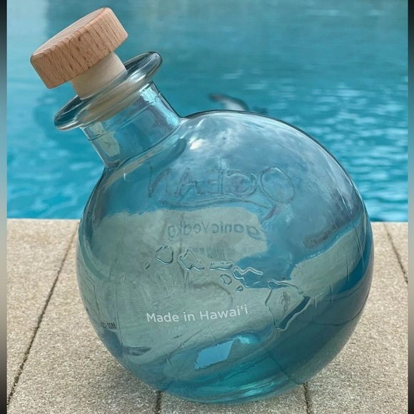 OCEAN ORGANIC EMPTY VODKA BOTTLE SPHERE - “FISHING FLOAT DESIGN” BLUE CLEAR 750 - Picture 2 of 4